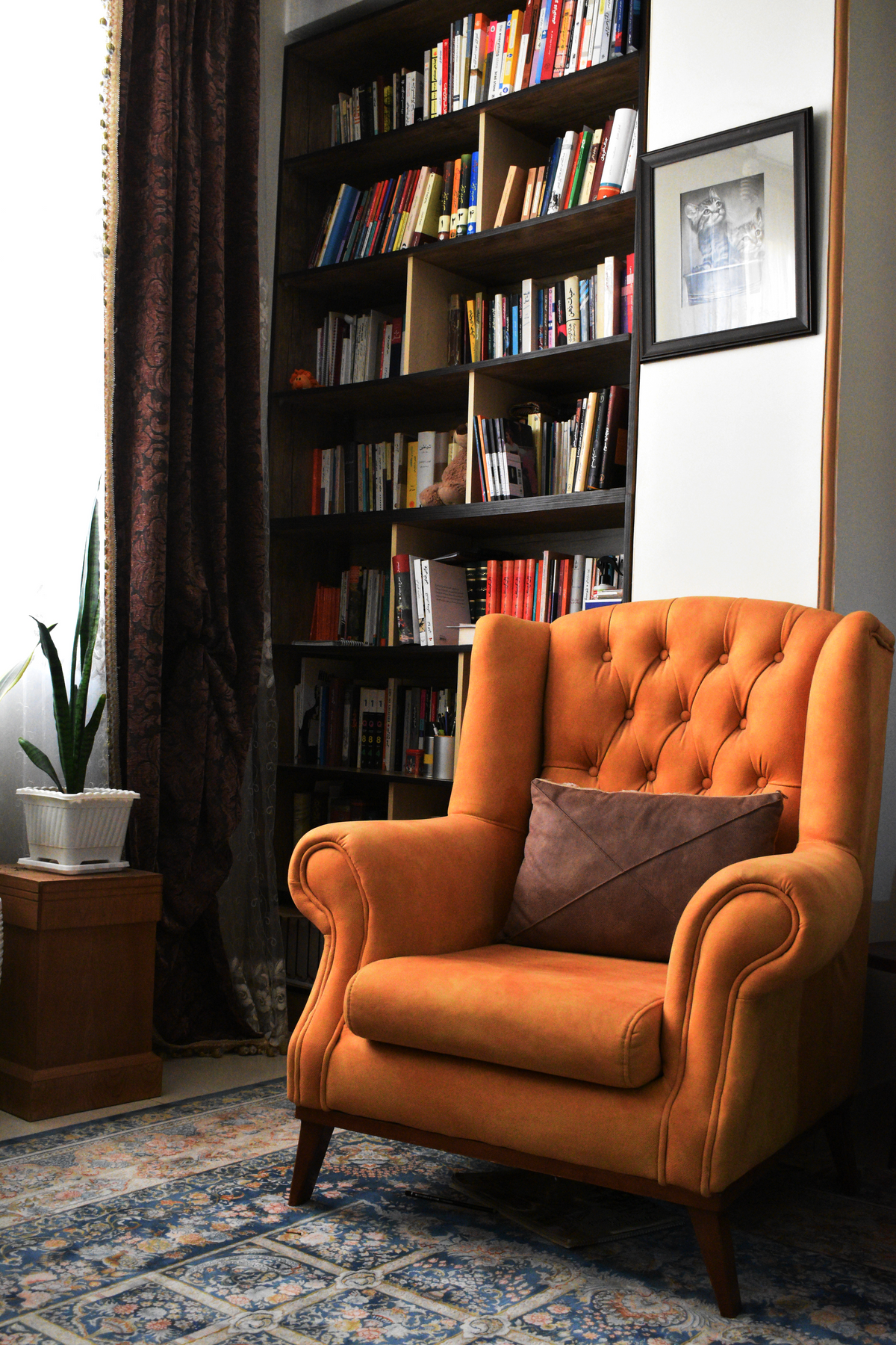 Sofa Chair Near Bookshelves